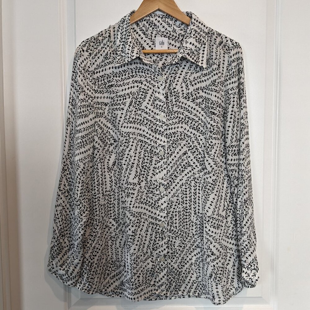 CAbi Button-up Blouse Womens M Black White Long Sleeve Split-Back Osaka Nights - Picture 6 of 16